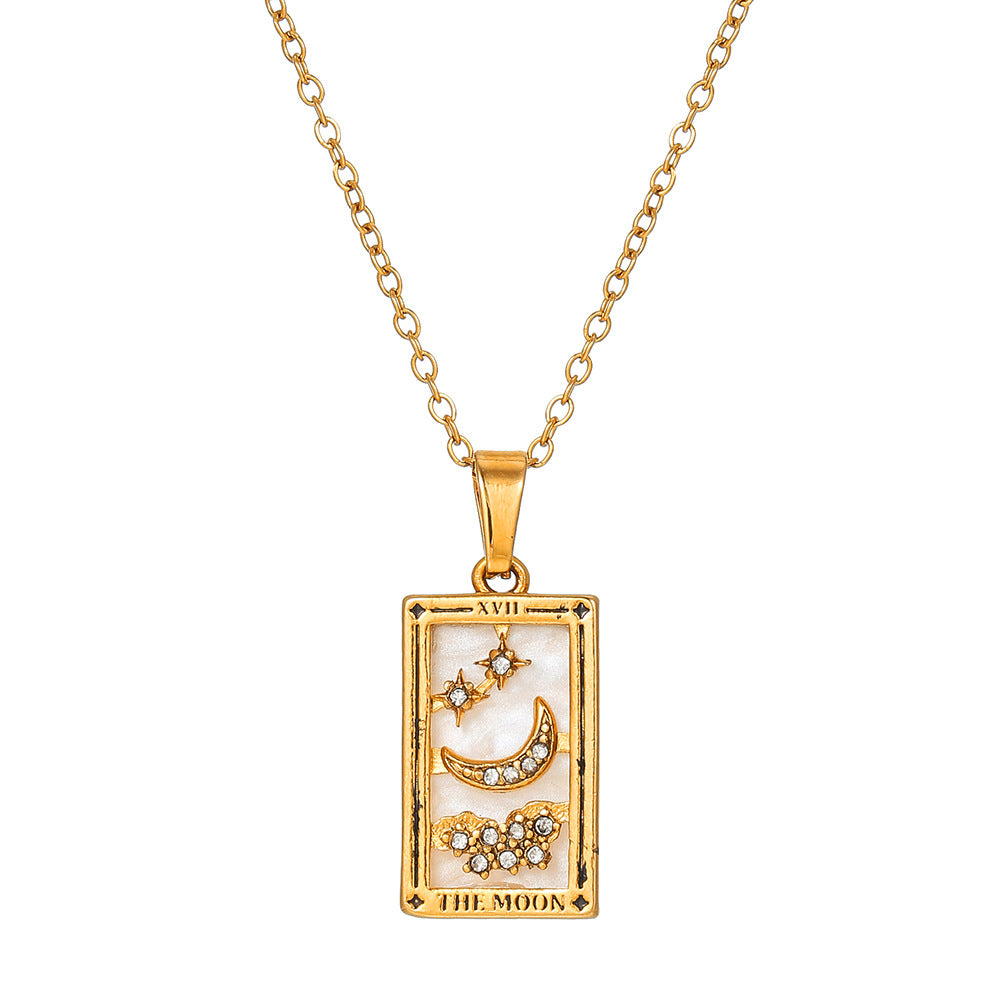 Vintage Stainless Steel Oil Drop Tarot Pendant Clavicle Chain